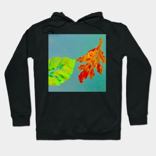 Autumn Leaves Painting and Digital in teal blue green yellow orange brown Hoodie